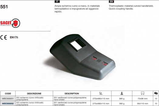 Щиток сварщика 551 с ручкой без фильтра 90x110mm (в уп.-10 шт)_SACIT AZIA