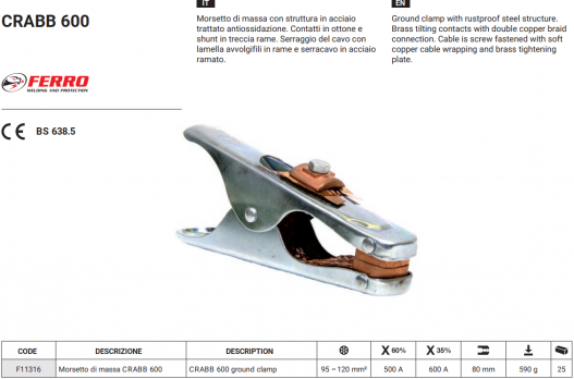 Зажим заземления 600A CRABB 600 (в уп. 25 шт)_FERRO AZIA
