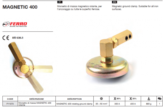Зажим заземления 400A магнитный вращающийся MAGNETIC 400_FERRO