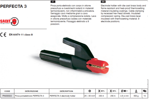 Электрододержатель 250A PERFECTA 3 (в уп. 10 шт)_SACIT AZIA